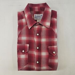 Vintage Rockmount Ranch Wear Western Shirt Mens Small Red Plaid Pearl Snap USA